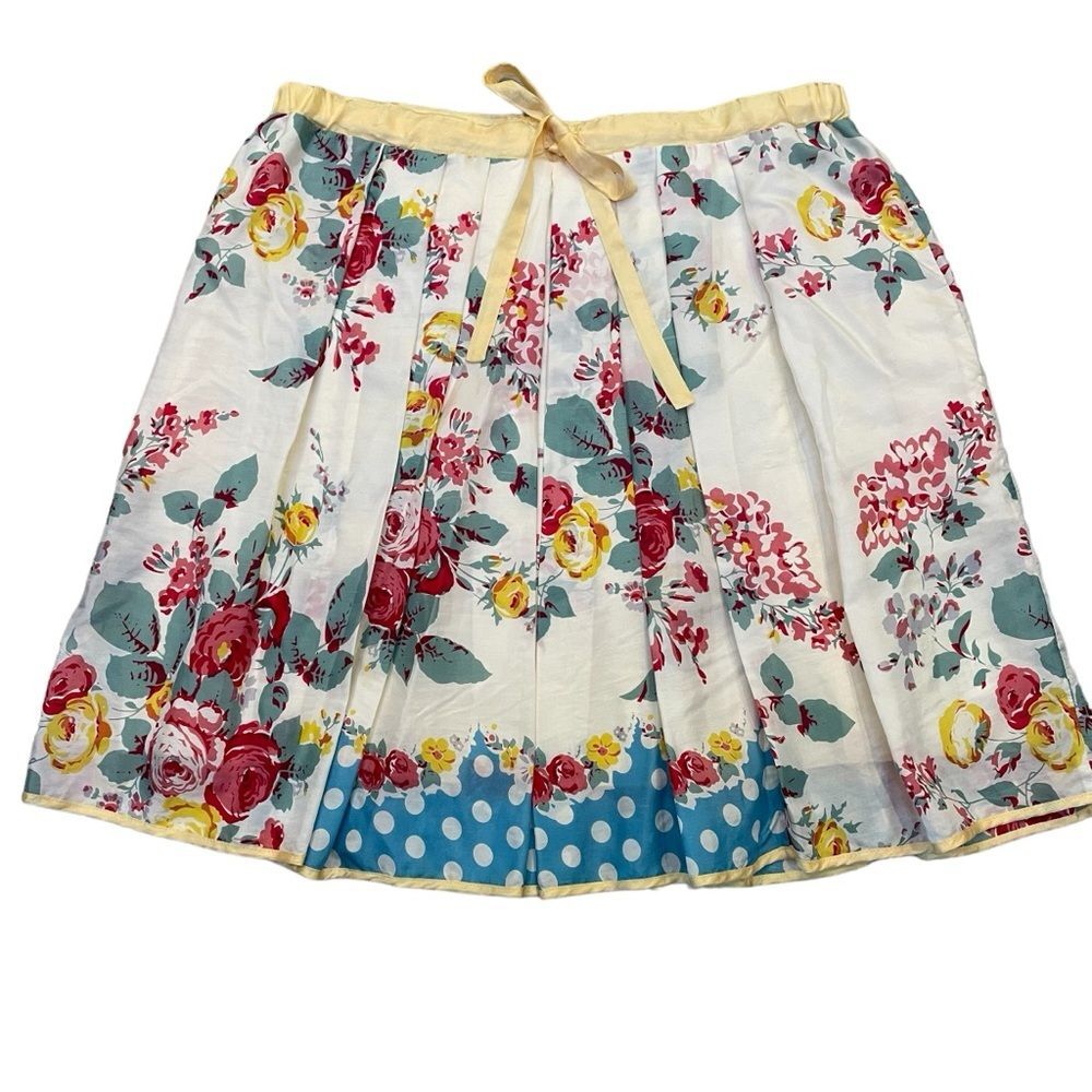 Johnny Was Silk Pleated Floral Skirt Pockets Cottagecore W:16.5"-17.5" L: 21"